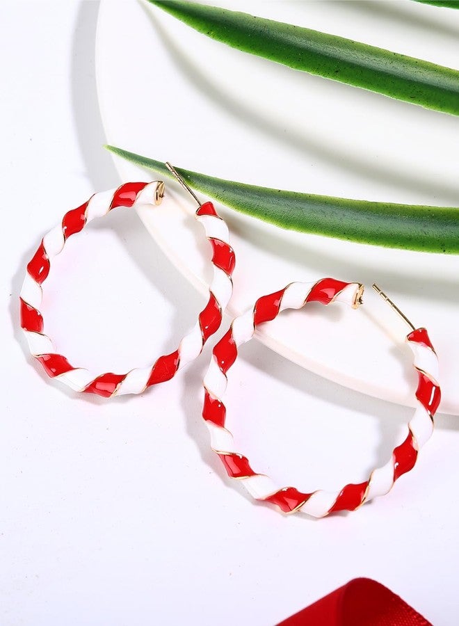 JSLOVFLO Big Candy Gold White Red Hoop Dangle Earrings for Women Twisted Wrapping Christmas Statement Charms Drop Dangling Open Hoops Lightweight Fashion Easter Festival Holiday Presents - Image 4